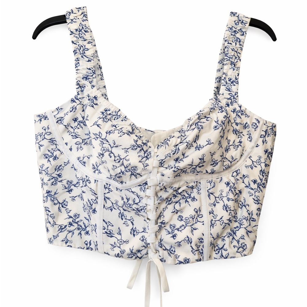Windsor Corset Top blue white floral size L